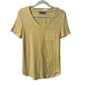 Marled Essentials Women’s T Shirt XS Butter Yellow V Neck Pocket Soft NWT